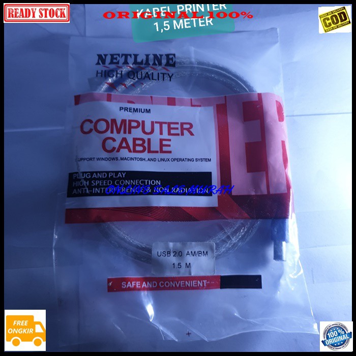 G275 Kabel printer 1,5 meter komputer print usb cable laptop G275   1,5meter  Warna bening  Kabel usb printer 1,5m berwarna biru transparan dengan bola penguat untuk menjaga arus agar selalu stabil dalam hal transfer data. Ini yang membedakan kab