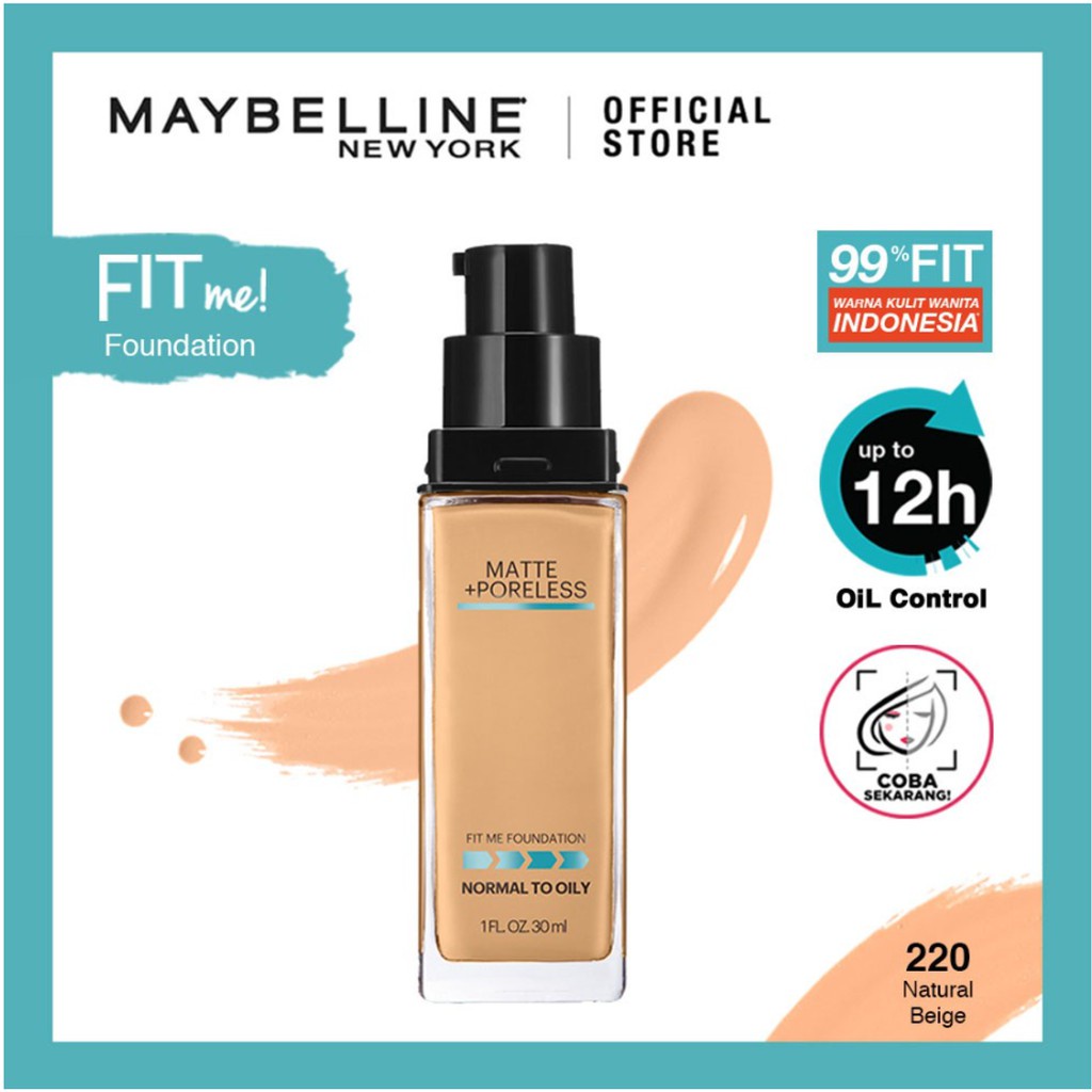 Maybelline FitMe! Matte + Poreless Liquid Matte Foundation Make Up (Tahan Lama Hingga 12 Jam) isi 30 ML