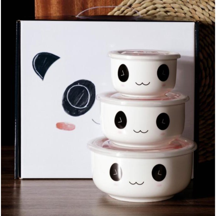 Ceramic Bowl Set / Mangkok Keramik Porcelain Hampers Kado Soup Snack - Panda Ready Stok
