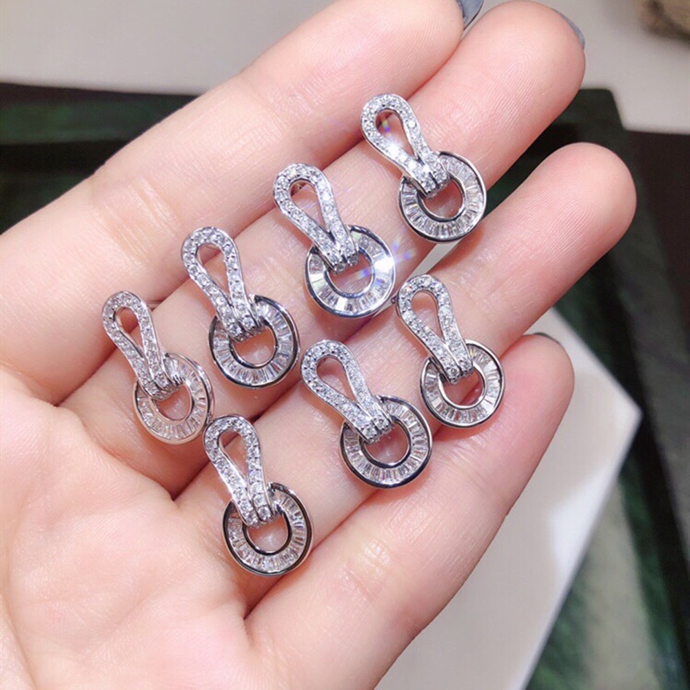 Hu Hu Hu Hu Hu Alat Bantu Pasang Kacamata♡ Anting Tusuk Bentuk Bulat Hias Kristal Cubic Zirconia Mewah Untuk Wanitapesta Pernikahan