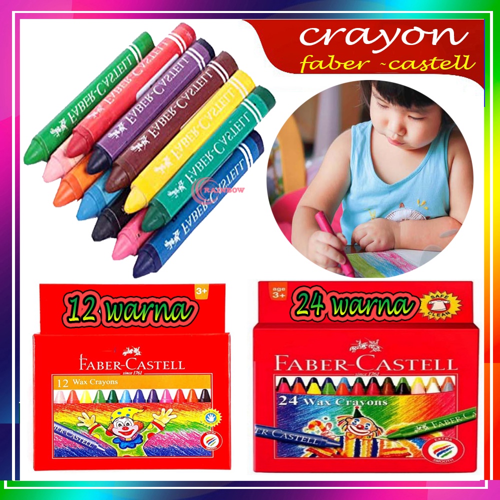 Jual Krayon Wax Faber Castell 12 Warna & 24 Warna / Crayon Cerah ...