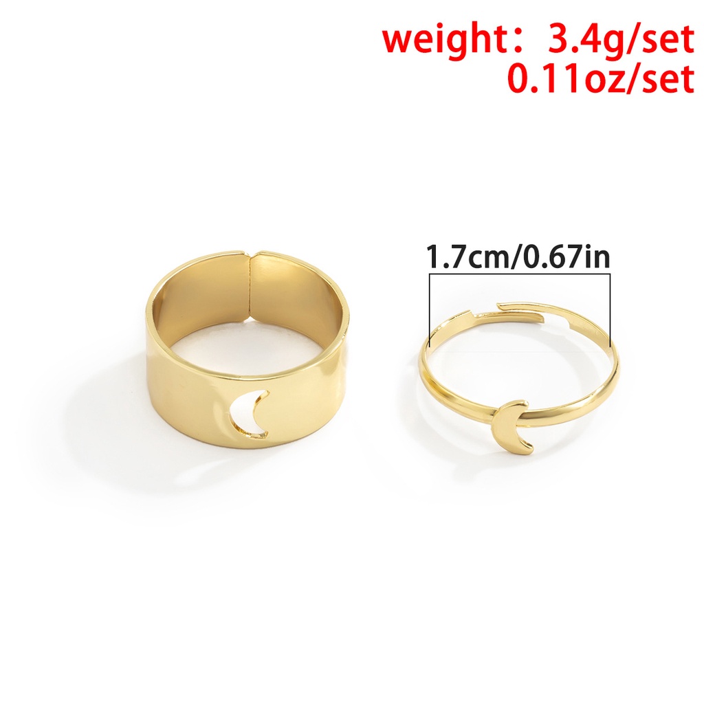 2PCS/Set Lover  Moon Rings for Women Men Couple Open Ring Set Jewelry