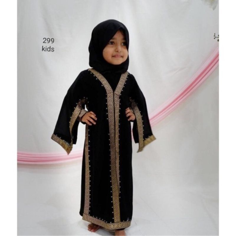 Grosir Jubah Saudi Hitam/Abaya Saudi Hitam Gamis Turki Dhubai Hitam Anak Anak Casual Motif 1199 Kain