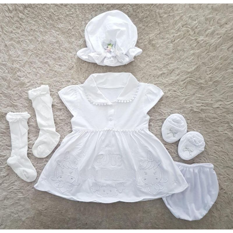 Baju bayi newborn perempuan white dress 3in1