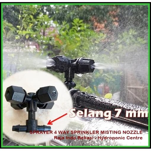 Nozel Sprinkler 4 Way Spray Misting 4 Way Mist 4 Lubang Fogger Sprayer Pengkabutan Kabut Hidroponik