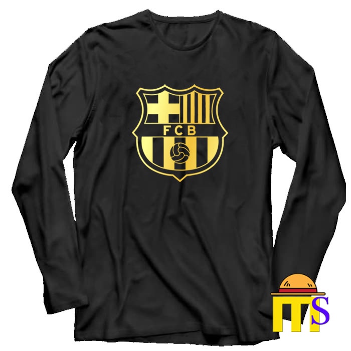 KAOS BAJU Distro Bola Murah Barca Barcelona Gold Emas Lengan Panjang Pria Wanita