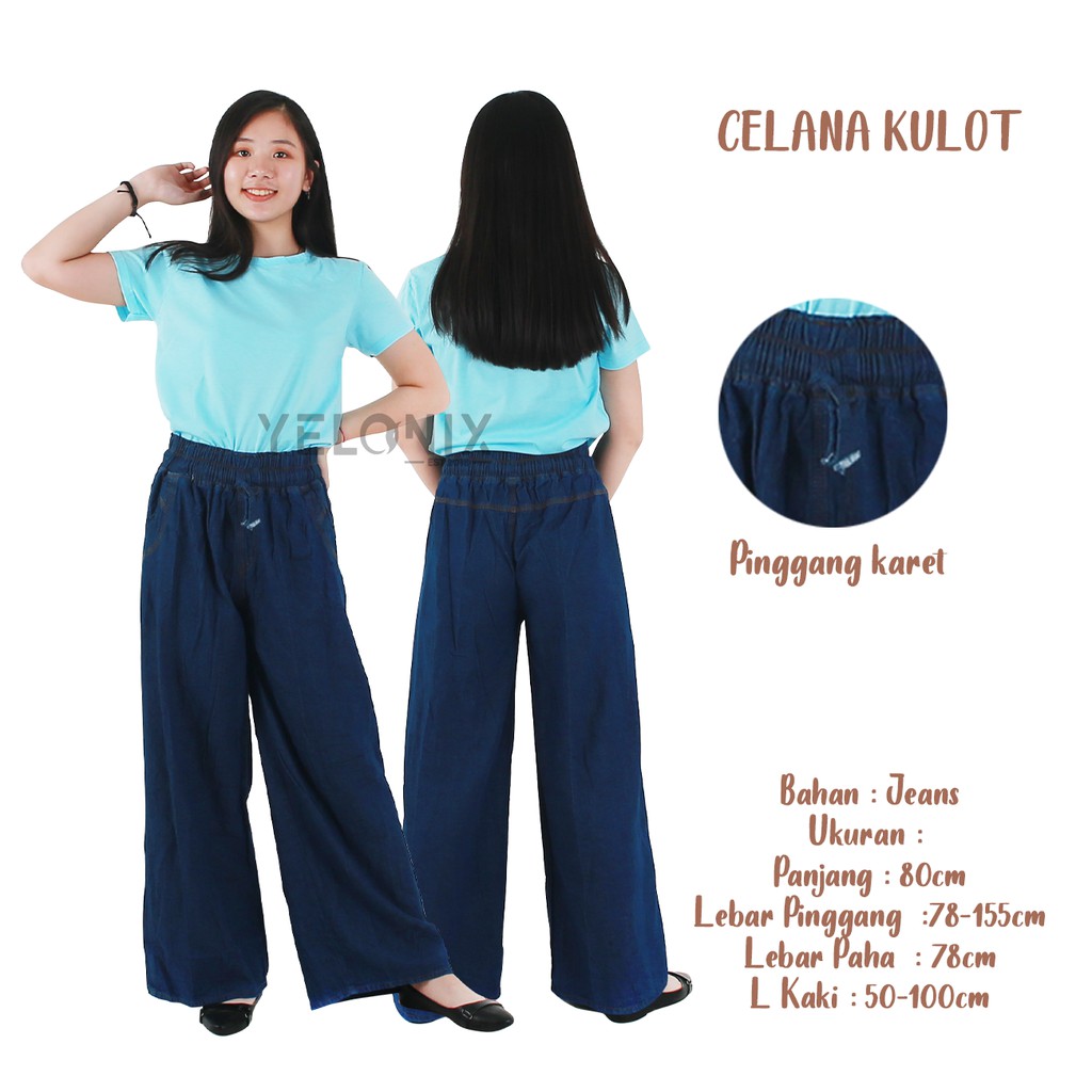 YELONIX Celana  Kulot  Jeans  Standart Wanita Jeans  Denim  