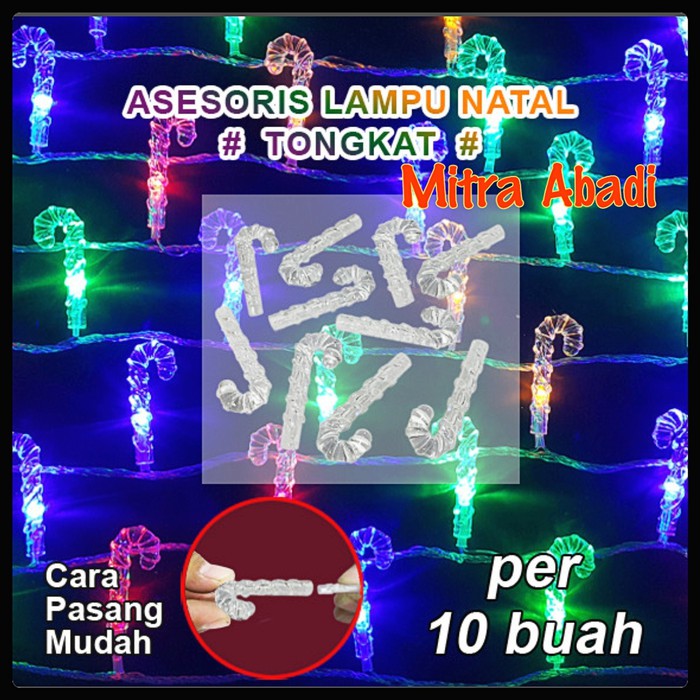 Aksesoris Lampu Natal Model Tongkat Permen (1 SETT = 10 pcs)