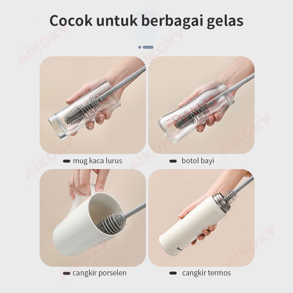 AIKOKY Sikat botol panjang silikon Serbaguna/Pembersih botol silikon