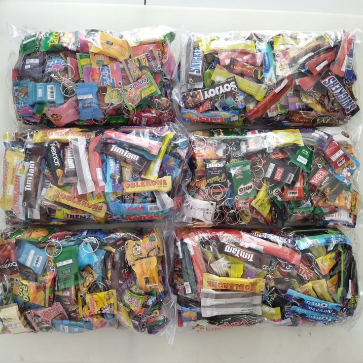 1 Paket Gantungan kunci Motif SNACK Isi 100 pcs 50 pcs 30 pcs / Souvenir Pernikahan Viral Kekinian Murah