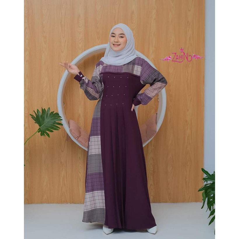 DRESS ELIZA ORI BY ZAHIN GAMIS COMBI MOTIF KOTAK ELIZA DRESS MUSLIMAH GAMIS WANITA TERBARU FASHION M