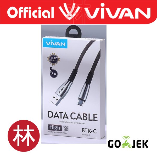 Vivan BTK-CS Kabel Data Cable Type C USB-C Fast Charging 3A 1M New BTK-C