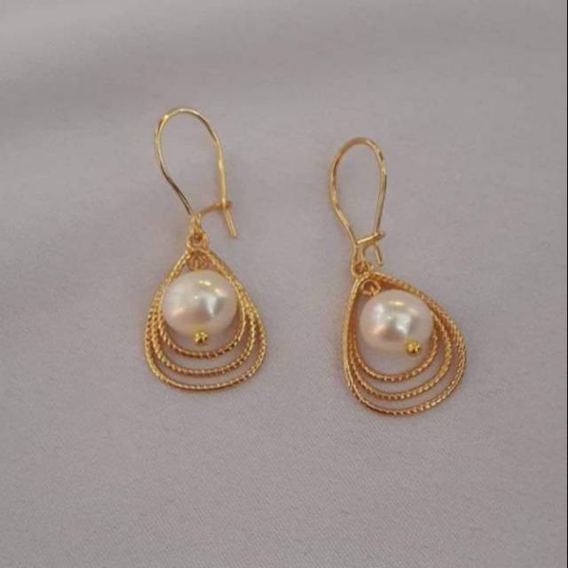 Anting mutiara air tawar lombok asli rangka silver