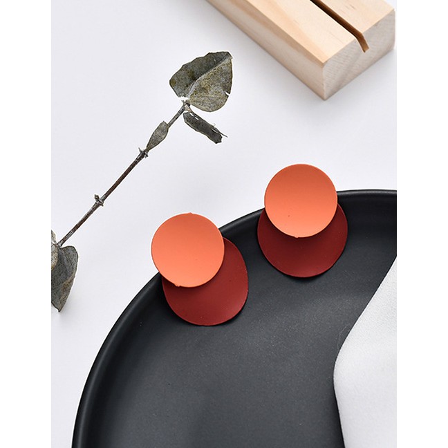 LRC Anting Tusuk Fashion Round Color Stitching Earrings D46055