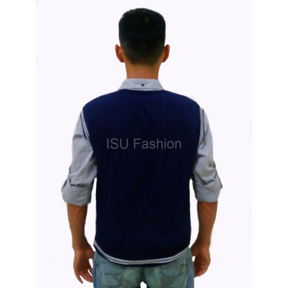 Rompi Rajut Pria Okechuku Navy List Putih