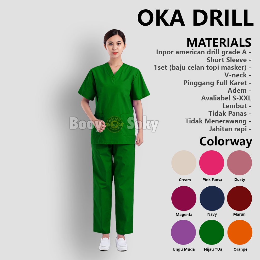 Baju OK / Baju Oka / Baju Jaga / Baju Medis / Baju Operasi - Lengan Pendek Hijau Tua