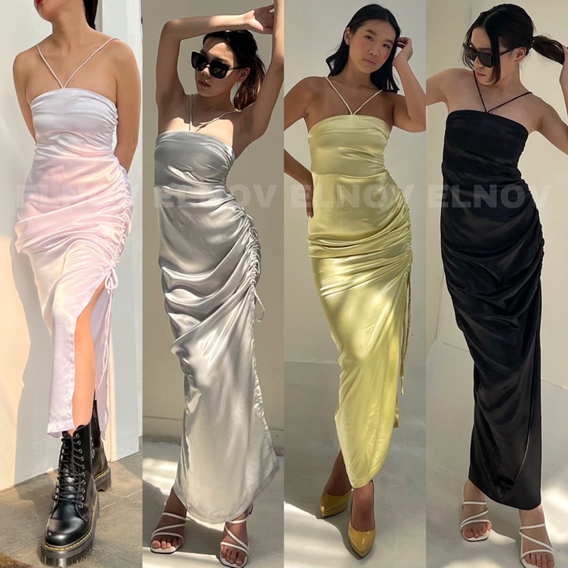 [ ELNOV ] Irina Dress - Party Dress / Dress Pesta / Dress Satin / Slit Dress / Brides Maid Dress / S