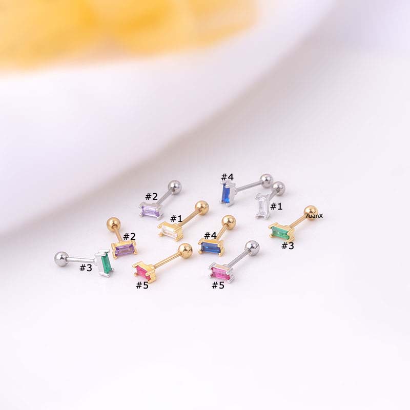 1pc Anting Tindik Bentuk Kotak Bahan Stainless Steel Dengan Zircon 20gauge