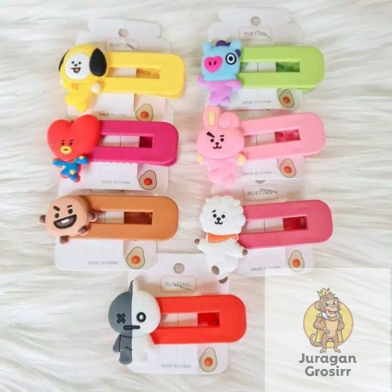 JG - Jepit Rambut Kotak Korea BTS Doff Premium Tebal  / BT21 Karakter Import Premium