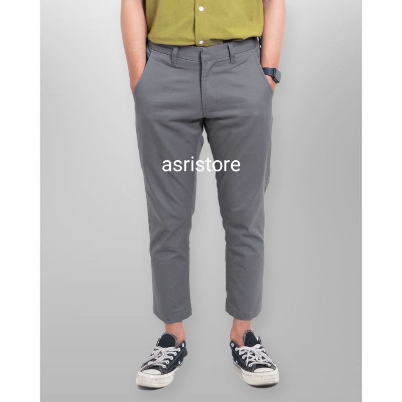 CELANA CHINO Ankle Pants Panjang Pria Slimfit KERJAHARIAN Santai Casual Formal Hitam Abu Cream Mocca