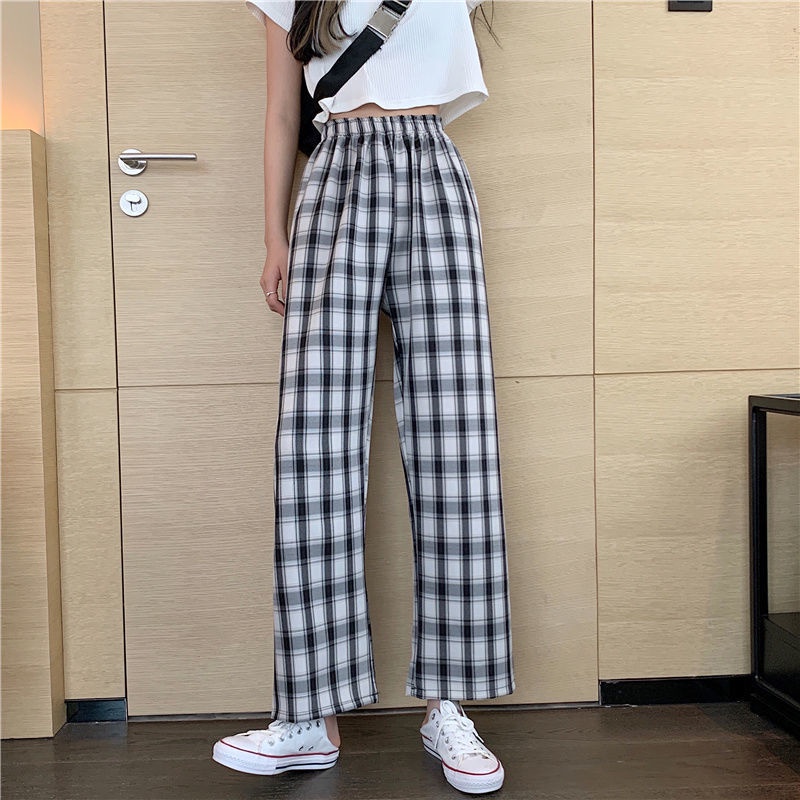 Casual Tartan Long Pants Culot Celana Panjang Wanita Motif Kotak-Kotak 2416