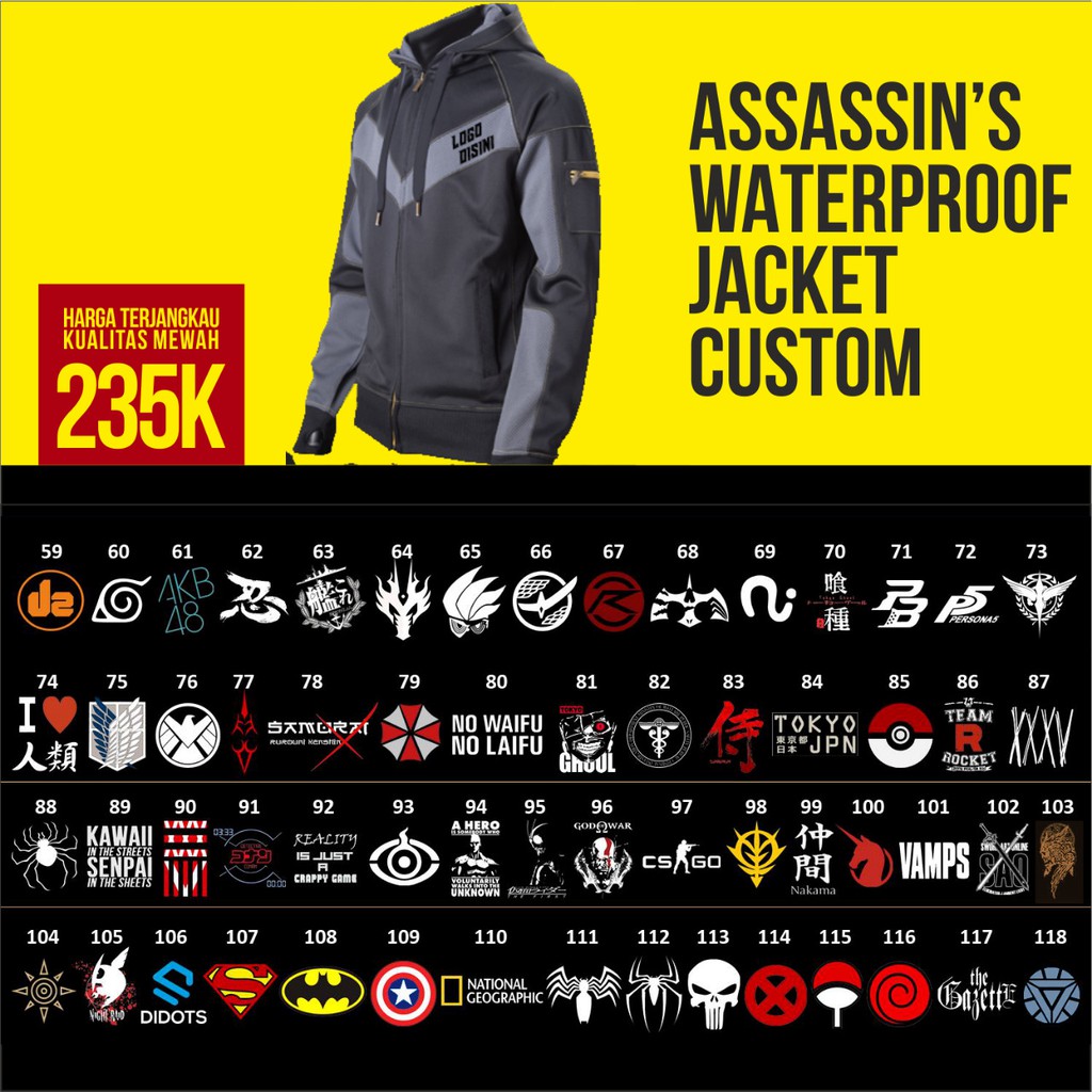 Assassin's Waterproof Jacket Custom Logo Suka-suka