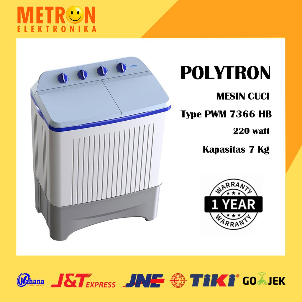 POLYTRON PWM 7366 HB / BIRU MESIN CUCI SEMI AUTO 7 KG HIJAB MODE + MAGIC POUCH / PWM7366HB