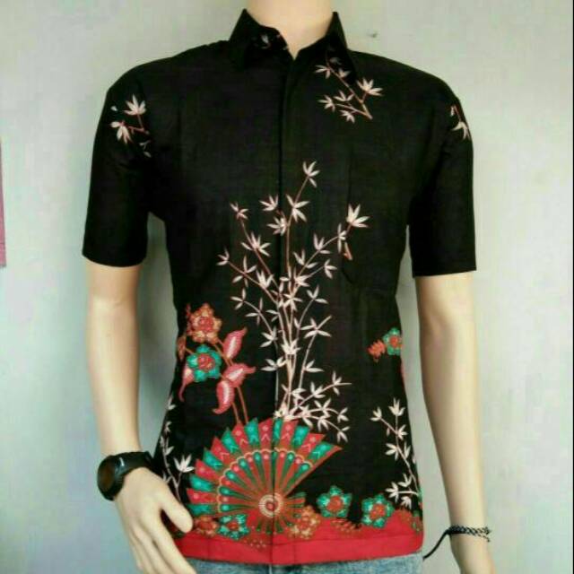 Baju Hem Kemeja Batik Atasan Pria Lengan Pendek Seragaman Monochrome Casual Reguler