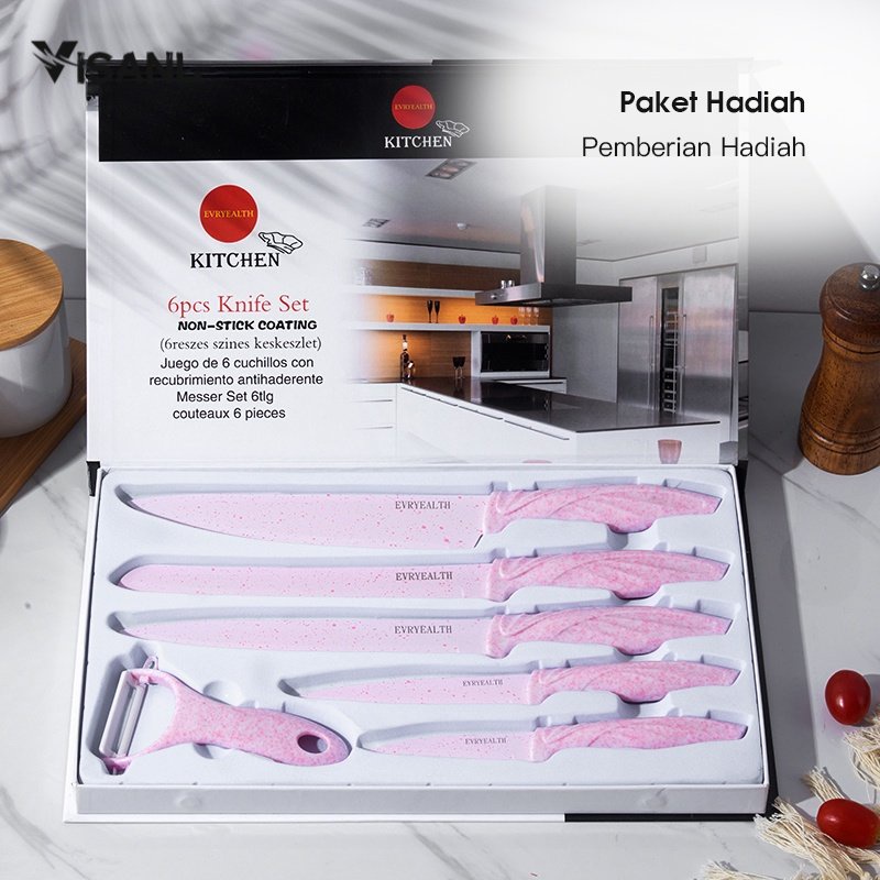 Set Pisau Alat Dapur Set Dapur 6 Buah Set Hadiah Pisau Set Baja Karbon Pisau Logam Keramik Ceramic Peeler