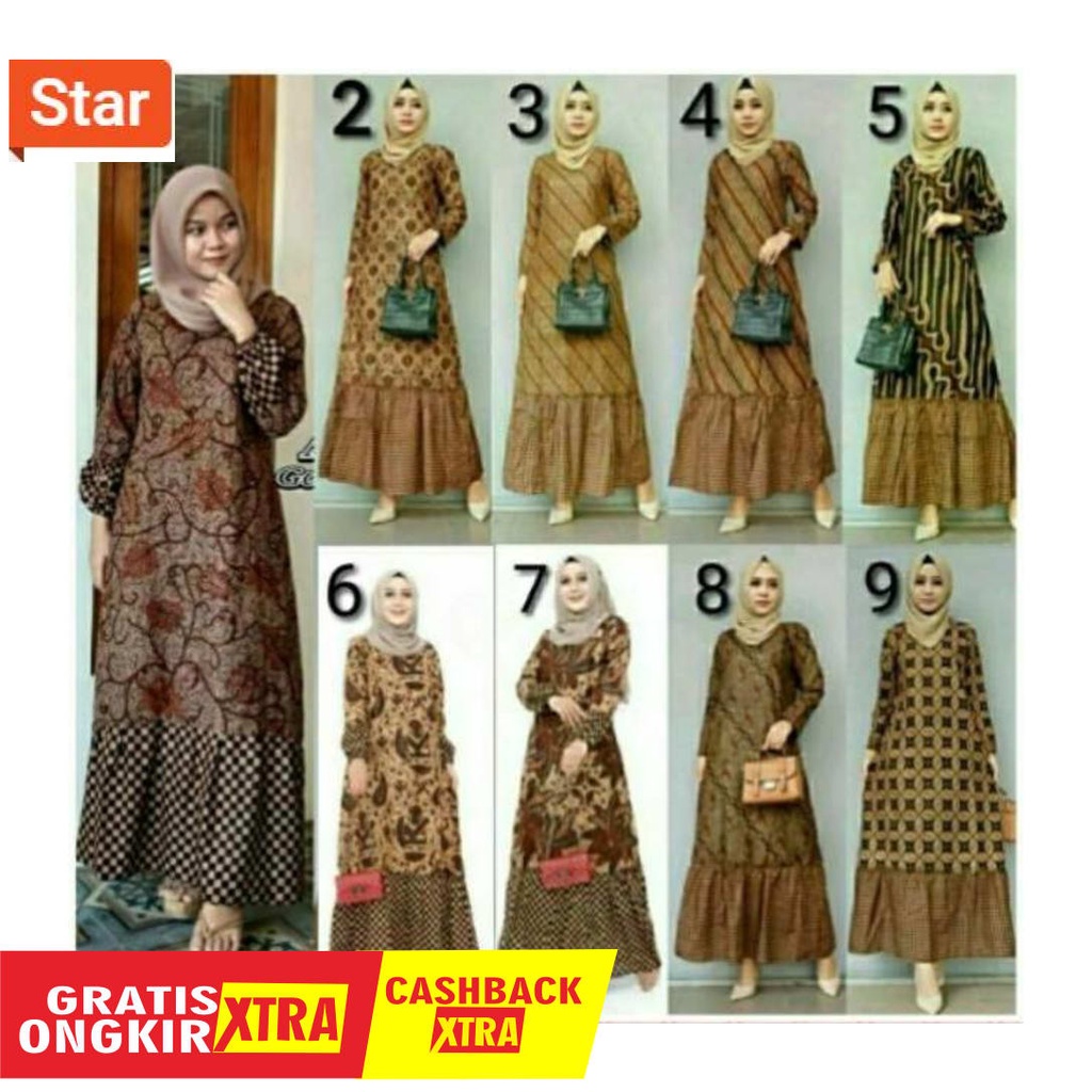 Model Gamis Terbaru 2021 Gamis Batik Manggar Padi Sekar Cantik Kubis Kipas Daun Shopee Indonesia