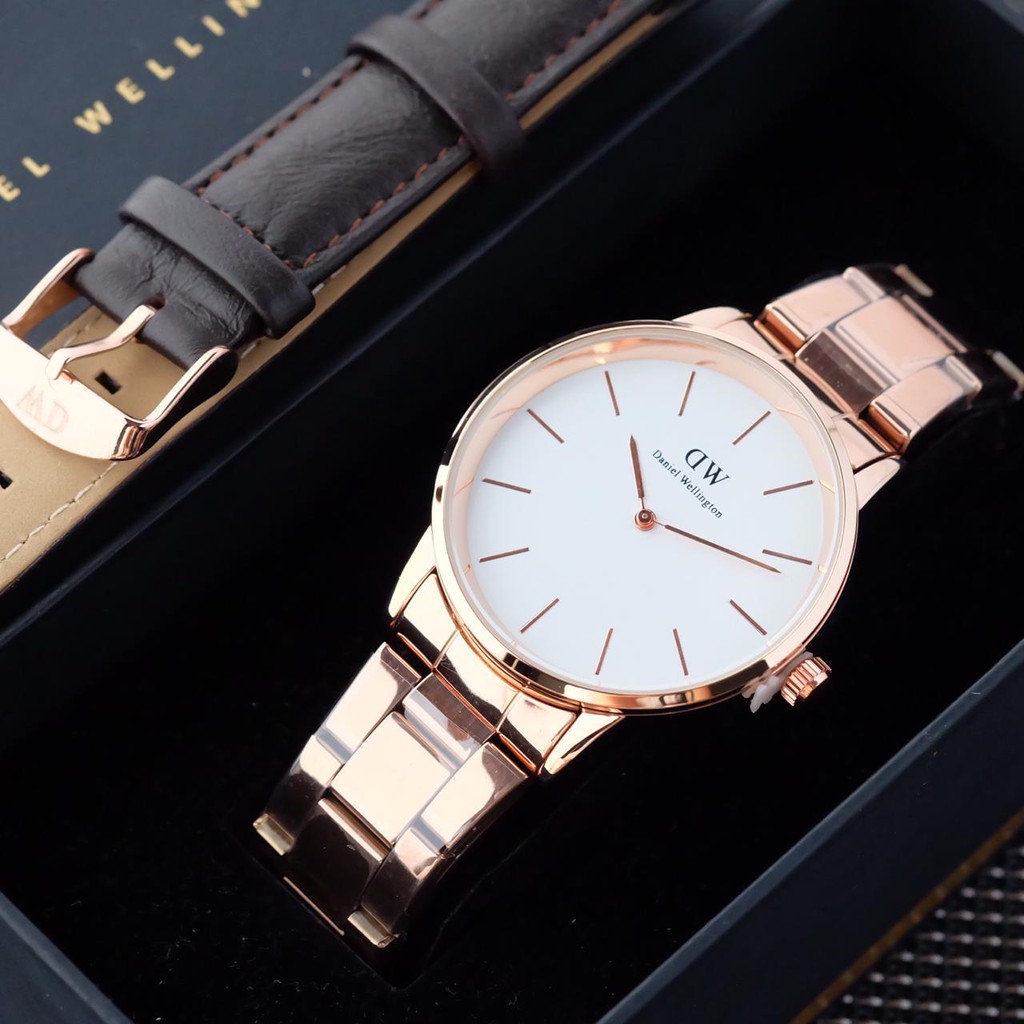 JAM TANGAN ANALOG WANITA DW TALI RANTAI FREE TALI KULIT