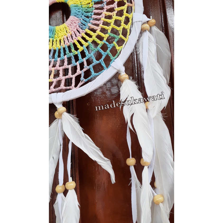 Dream catcher sulam diameter 22cm dekorasi gantungan hiasan bulu ayam