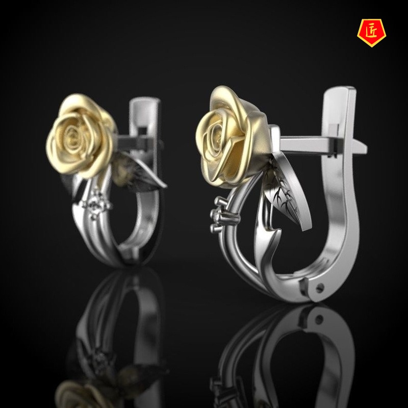 [Ready Stock]18K Gold Two-Tone Rose Earrings