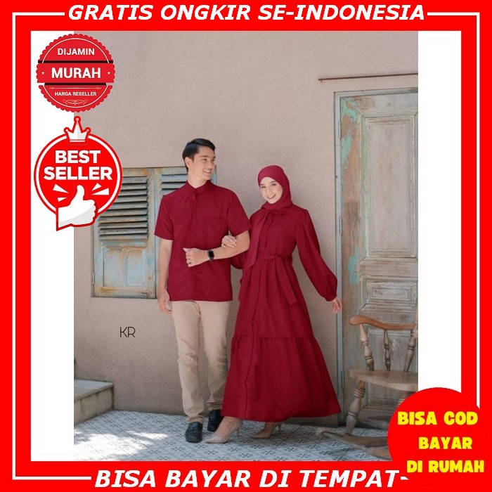 Baju Gamis Couple Brukat Wanita Pasangan Keluarga Terbaru 2021 Model Kekinian Bahan Moscrepe Tile L 
