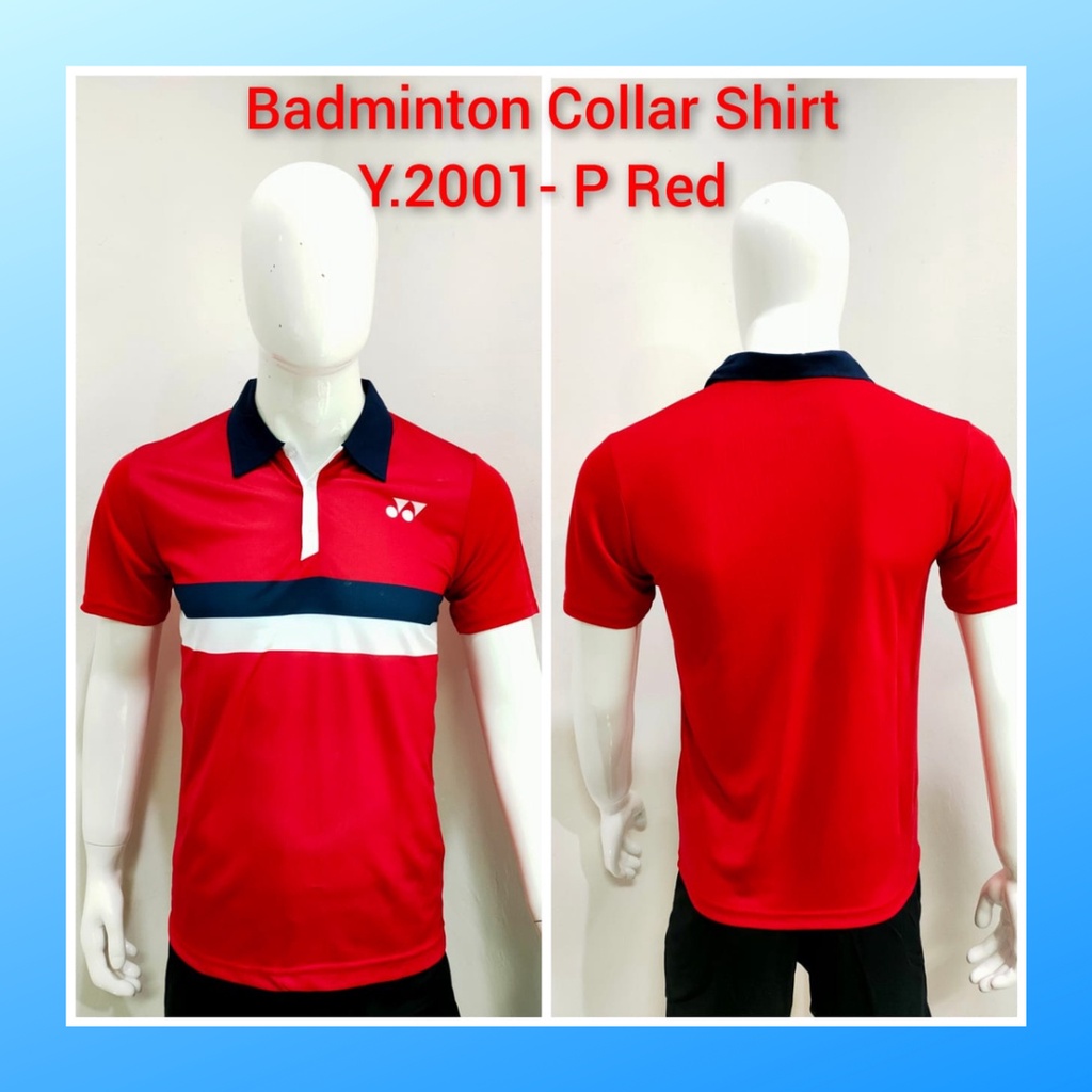 Kaos bulutangkis pria baju badminton atasan jersy wanita dewasa t-shirt outfit seragam kerah kostum jersey olahraga casual suit pakaian jarsey oblong apparel sports jersi sudirman cup bulu tangkis Y2001 merah polos