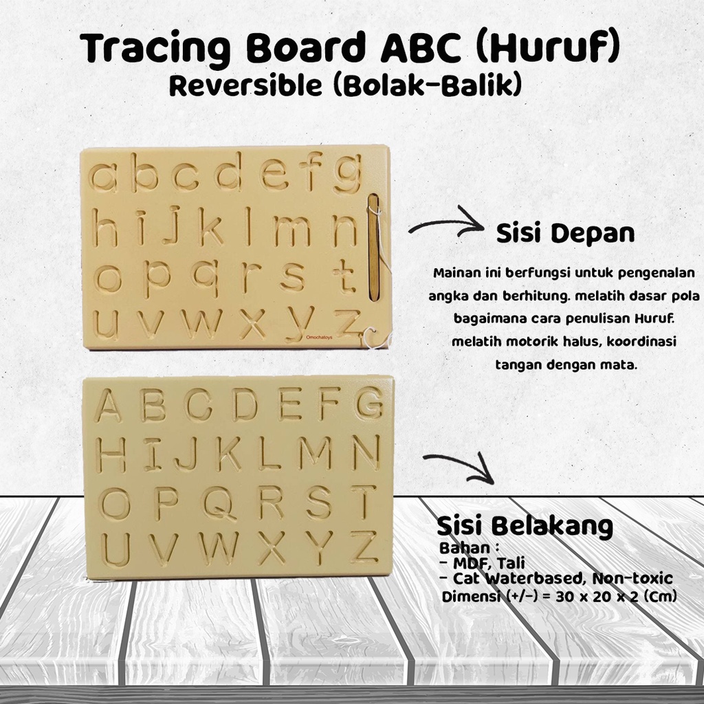 Tracing Board Number ABC Huruf  Pola Bentuk - Mainan Edukasi Kayu Wooden Toys