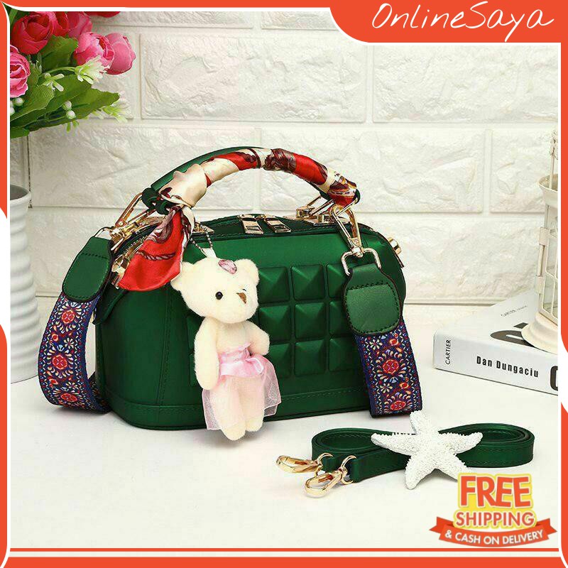 Online Saya - LB 413 Tas Doctor Jelly Studded 066-1 Talipanjang 2pcs 1 batik 1 polos Uk 22cm