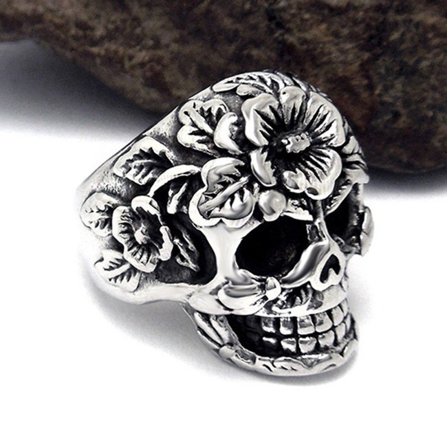 SEUSUK  Cincin Vintage Gothic Punk Rock Motif Timbul Bunga untuk Pria