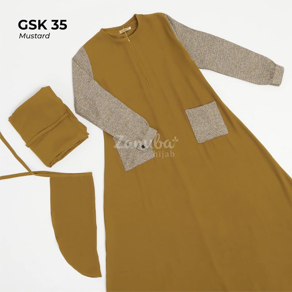 zanuba gamis set kombinasi gsk 35 mustard l