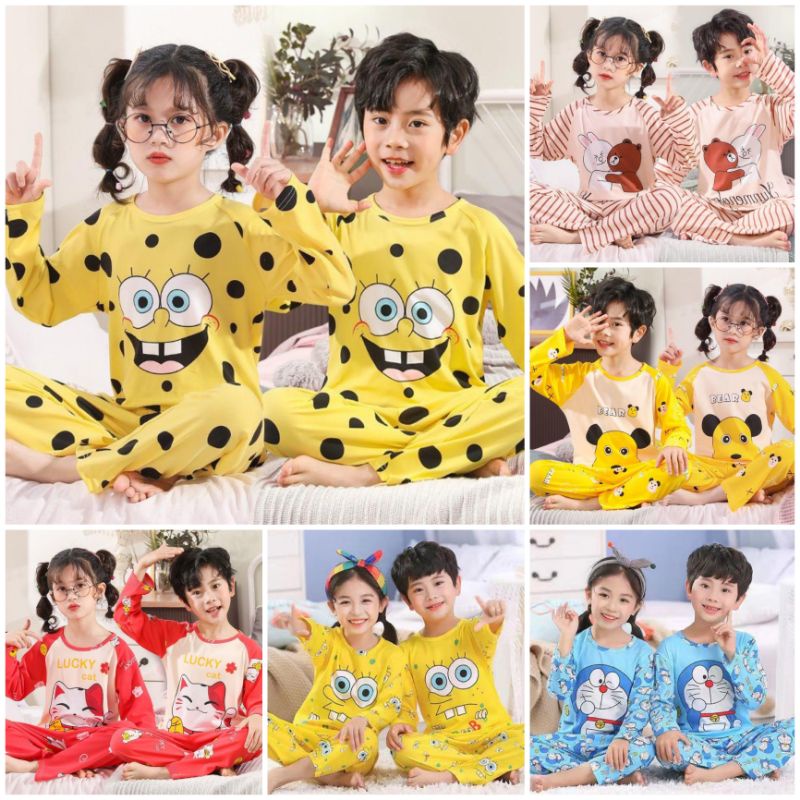 C01C BAJU TIDUR ANAK COUPLE PASANGAN UNTUK LAKI LAKI DAN PEREMPUAN SETELAN UMUR 2-12 TAHUN PIYAMA IMPORT C01-C