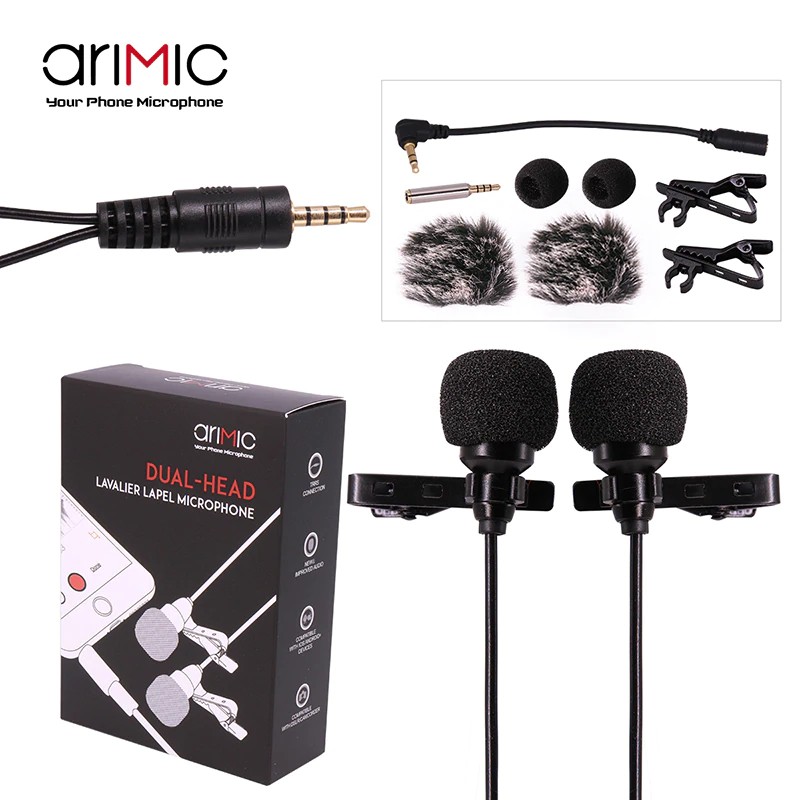 Free Ongkir ya Ulanzi AriMic 6M Dual-Head Lavalier Clip-on Lapel Mic Condenser Microphone With Clip