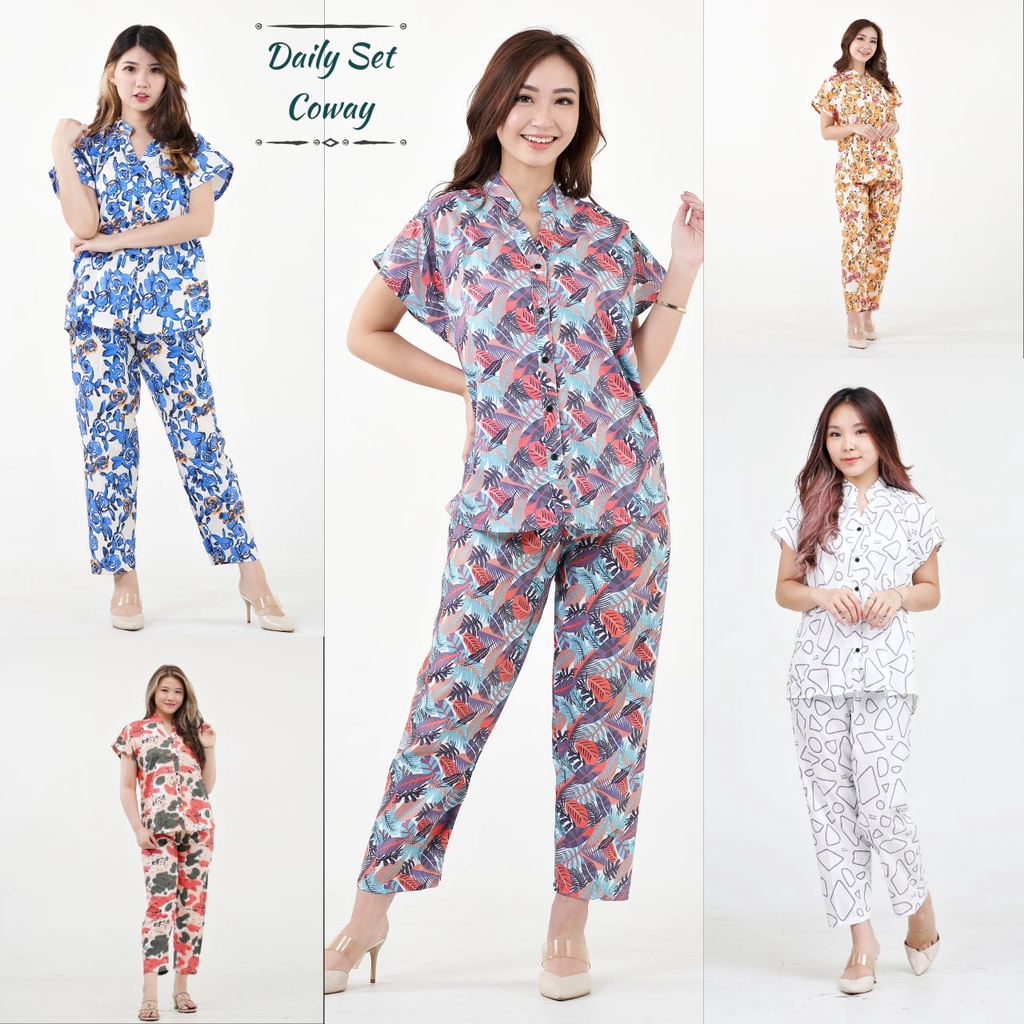 IZANY Piyama Dewasa One Set / Daily Set Kemeja Coway Allsize