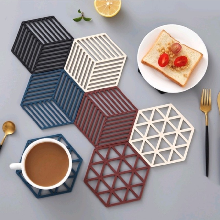 Tatakan Hexagon Silikon Pad Meja Makan Dapur Alas Gelas Cangkir Kopi A