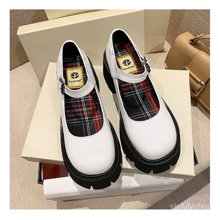 #Sisjuly# Sepatu Wanita Bersol Tebal Gaya Kampus Sepatu Kecil Tipis Retro Round Toe Lembut Gadis Kec