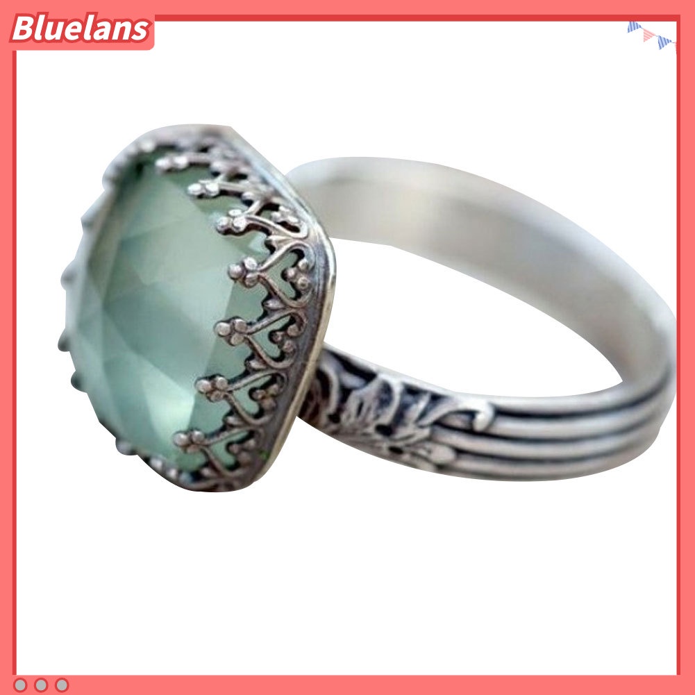 Bluelans Women Vintage Square Faux Moonstone Jewelry Banquet Cocktail Engagement Ring