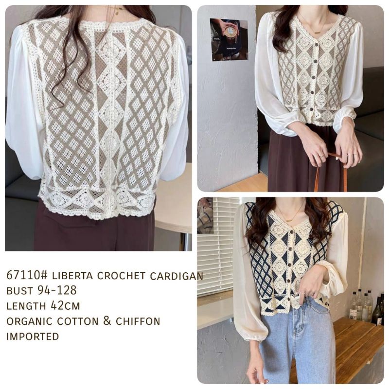 67110 Baju Cardigan Kardigan luaran lengan panjang balon motif kotak depan bahan sifon mix katun imp