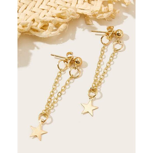 LRC Anting Tusuk Fashion Golden Star Tassel Five-pointed Star Earrings K25116