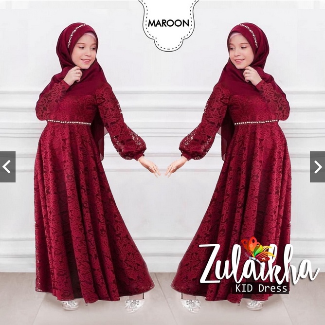 ZULAIKHA MAXI DRESS ANAK 6-8TH / GAMIS ZULAIKHA KID / DRESS BRUKAT LEBARAN ANAK / BAJU PESTA KONDANGAN