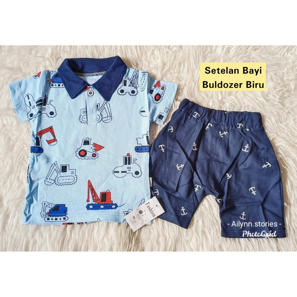 AS Setelan baju Anak bayi / baby motif Buldozer