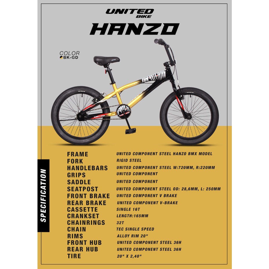Sepeda BMX United Hanzo 20 inch Garansi Resmi 5 tahun bisa kredit SNI-2